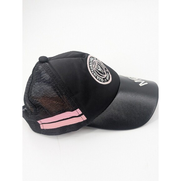 Messi 10 Black SnapBack Pink Stripe Faux Leather Miami Baseball Cap Hat - Picture 3 of 5